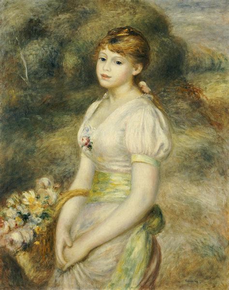 Young Girl With A Basket Of Flowers Painting By Pierre