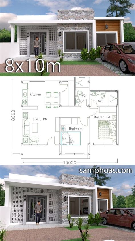 Simple Home Design Plan 10x8m With 2 Bedrooms In 2020 Simple House
