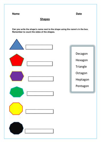 shapes worksheet teaching resources