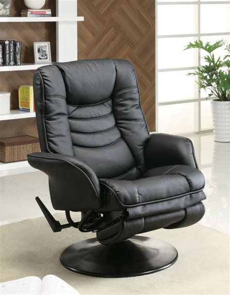LIVING ROOM : RECLINERS - Casual Black Faux Leather Swivel Recliner