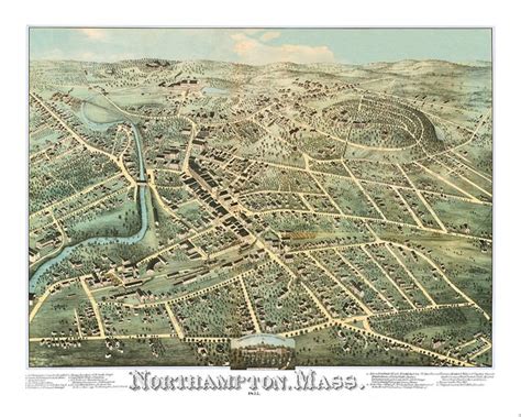 Full Color Fine Art Map Of Northampton Massachusetts In 1875