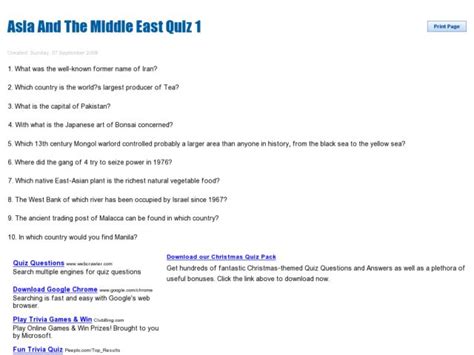 Asia And The Middle East Quiz 1 Worksheet For 6th 12th Grade Lesson