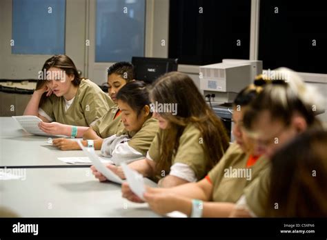 Uniformed Women Jail Inmates Participate In A Drug Treatment Seminar In