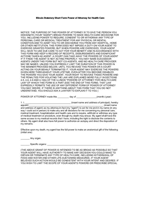 If there is anything about this. Illinois Statutory Short Form Power Of Attorney For Health ...