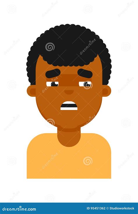 Tired Facial Expression Of Black Boy Avatar Stock Vector Illustration
