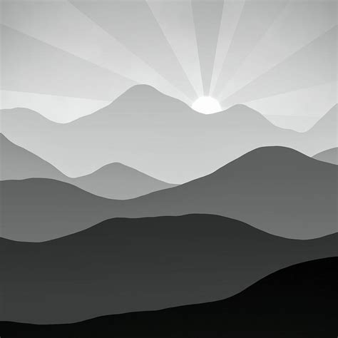 Black And White Mountains At Sunset Abstract Minimalism Digital Art By