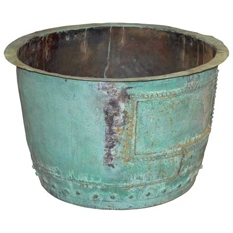 19th C Hand Hammered Copper Planter With Verdigris Finish Foxglove