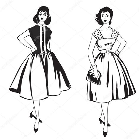 If you source or curate coloring pages make sure to research back to the origin or artist (rarely it's pinterest! Two stylish dressed girls(1950s, 1960s style). Retro ...