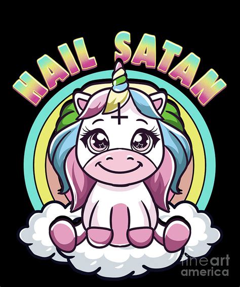 Hail Satan Unicorn Rainbow Heavy Metal Satanic Pun Digital Art By The