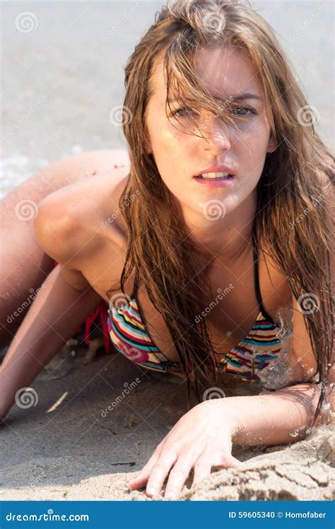 Romanian Woman With Bikini In Hellenic Beach Stock Photo Image Of