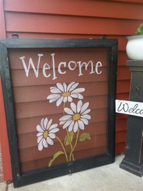 Hand Painted Screen Welcome With Daisies Painted Window Screens