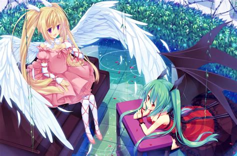 Wallpaper Anime Girl Angel Demon Wings Feathers