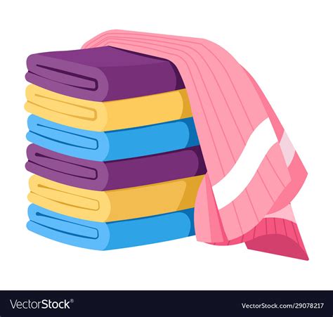 Stack Folded Towels With One Draped On Top Vector Image