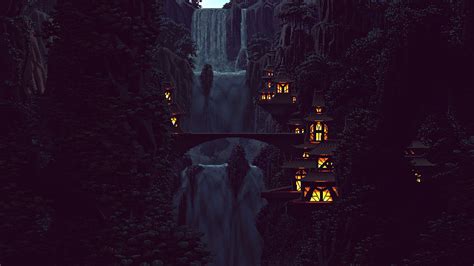 4553875 Mountains 8 Bit Pixels Chinese Architecture Forest Nature