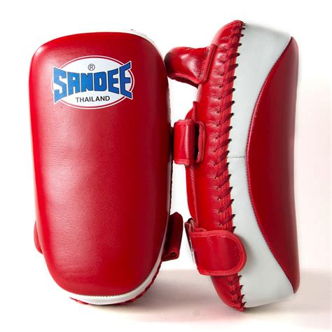 Sandee Red And White Curved Thai Leather Kick Pads The Boxing Gloves
