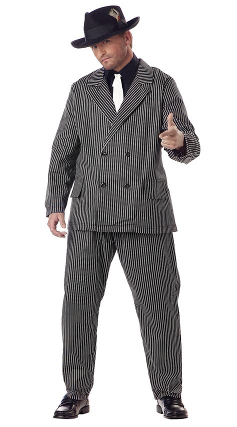 Plus Size Mens Pinstripe Gangster Costume Mens Plus Size Gangster