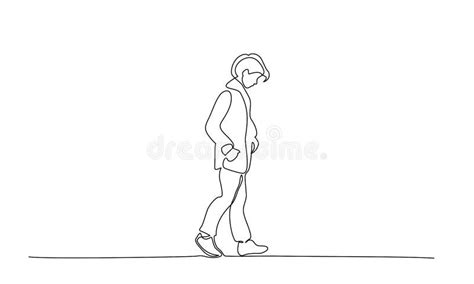 Sad Teenager Walking Continuous One Line Drawing Stock Vector