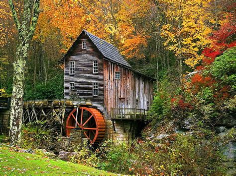 The Grist Mill Forest Colorful Fall Autumn Mill Bonito Lonely