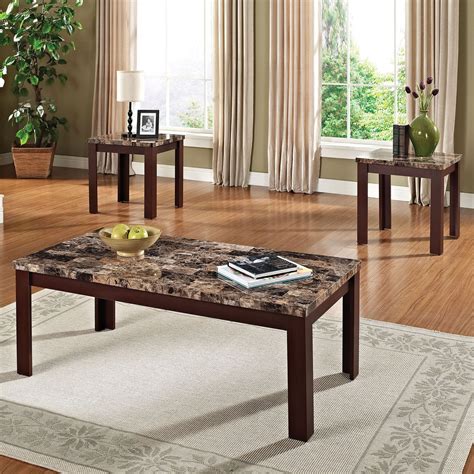 Faux Marble 3 Piece Coffee And End Table Set Brown