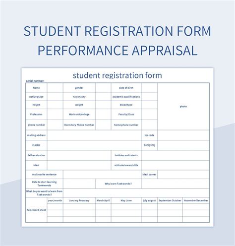 Student Registration Form Performance Appraisal Excel Template And
