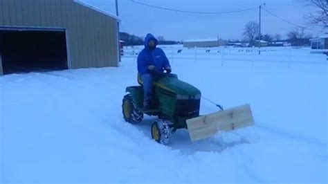 Plowing Snow With Homemade Snow Plow For Lawnmower Youtube