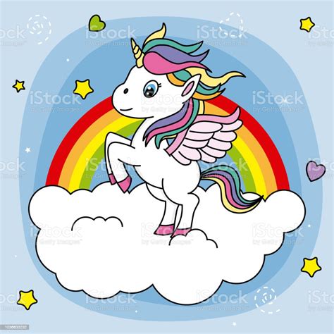 Cute Unicorn Jumping On A Cloud Stock Illustration Download Image Now
