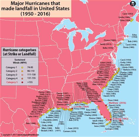 Us Hurricane Map Major Hurricanes In Usa