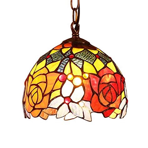 Bieye L10127 Rose Tiffany Style Stained Glass Ceiling Pendant Light Fixture With 7 Inch Wide