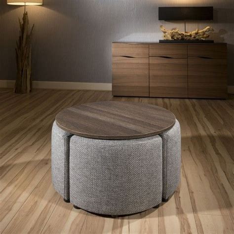 Roundhill furniture cylina solid wood glass top round coffee table with 4 stools. Modern Wenge Round Coffee Table with 4 Grey Cushioned ...