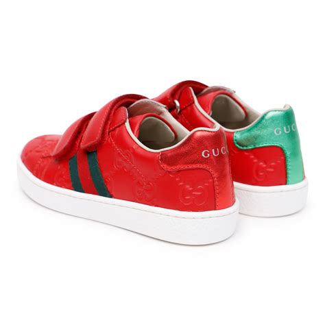 Gucci Gg Velcro Sneakers In Red Bambinifashioncom