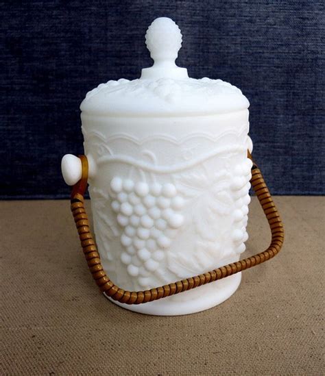 Vintage Milk Glass Container With Lid Grape Vine Mild Glass Etsy