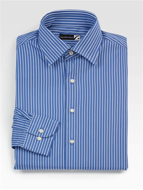 Saks Fifth Avenue Striped Dress Shirt In Blue For Men Lyst