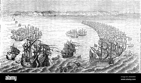 Spanish Armada Attacked By The English Fleet Stock Photo Alamy