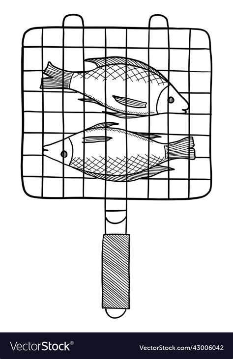 Fish On The Grill Isolated A White Background Vector Image