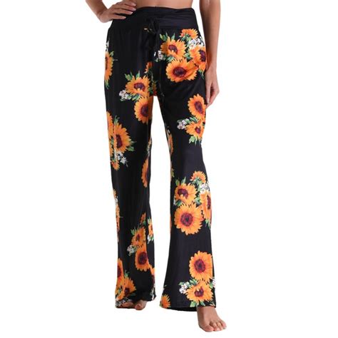 Womens Comfy Casual Pajama Pants Floral Print Drawstring Palazzo Lounge Pants Wide Leg