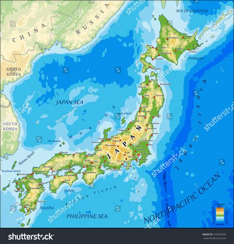 Japan's closest neighbors are korea, russia and china. Japan Physical Vector Map Stock Vector 575953930 - Shutterstock