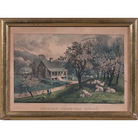 Two Currier And Ives Lithographs American Homestead Autumn And Spring