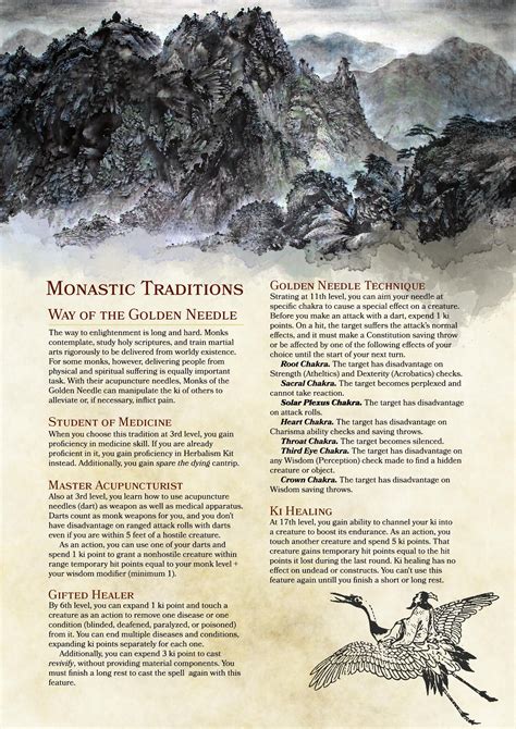5e Homebrew Way Of The Golden Needle Dungeons And Dragons Homebrew Dungeons And Dragons