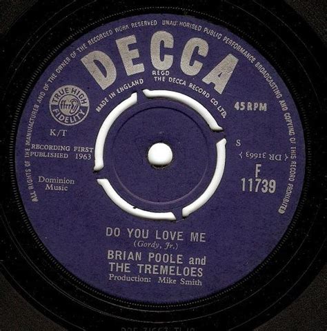 Brian Poole And The Tremeloes Do You Love Me Vinyl Record 7 Inch Decca 1963