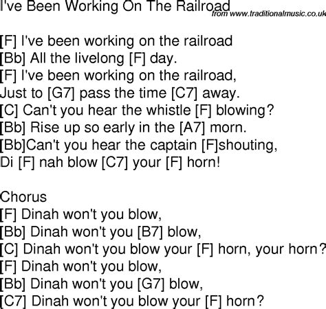 Old Time Song Lyrics With Guitar Chords For I Ve Been Working On The Railroad F
