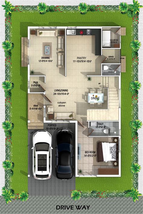 Type A West Facing Villa Ground Floor Plan Budget House Plans 2bhk
