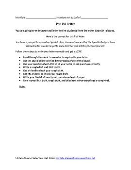 Pen Pal Letter Rubric Intro By Whatley Spanish Tpt