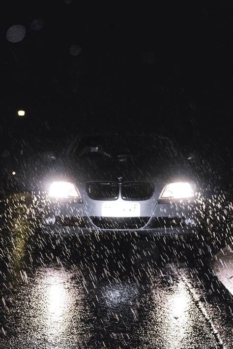 Hd Wallpaper Car Bmw Light Night Rainy Night