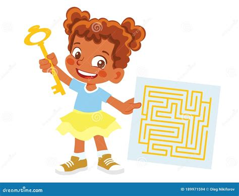 Boy holds key and maze stock illustration. Illustration of cartoon