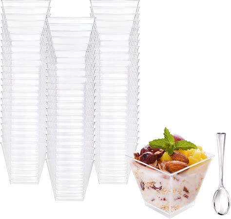 Dayammi 100pack Mini Plastic Dessert Cups With Mini Silver