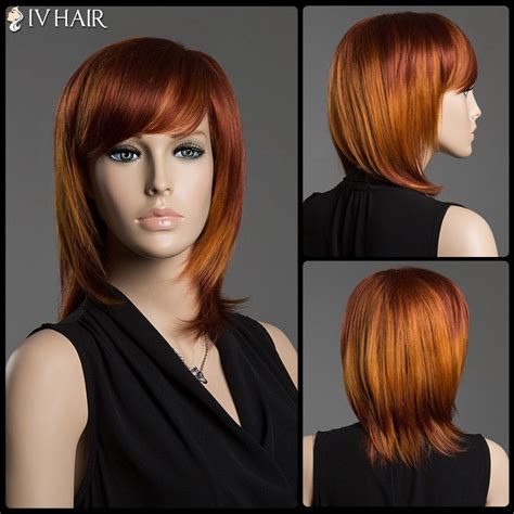 [63 off] straight side bang siv hair capless multi colored medium human hair wig rosegal