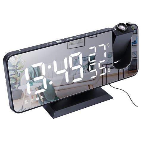 Threeh Projection Alarm Clock For Bedroom Large 74 Led Mirror Display And 4 Dimmer Radio Alarm