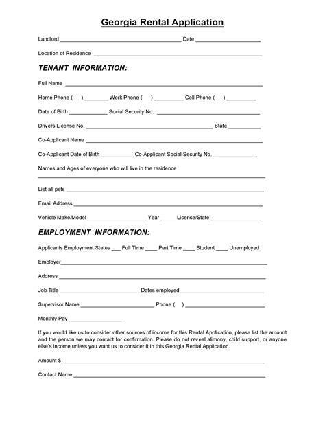Free Printable Rental Application Template