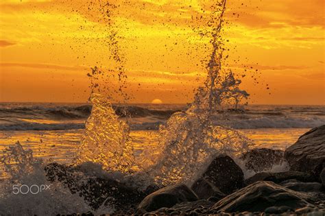 Waves Crash At Sunset In Oceanside Waves Crash At Sunset In