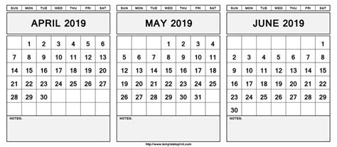 printable april  june  calendar  notes april